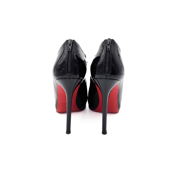 Christian Louboutin Black Patent Leather Bow Open Toe Booties Heels EU 37.5 - Picture 5 of 8